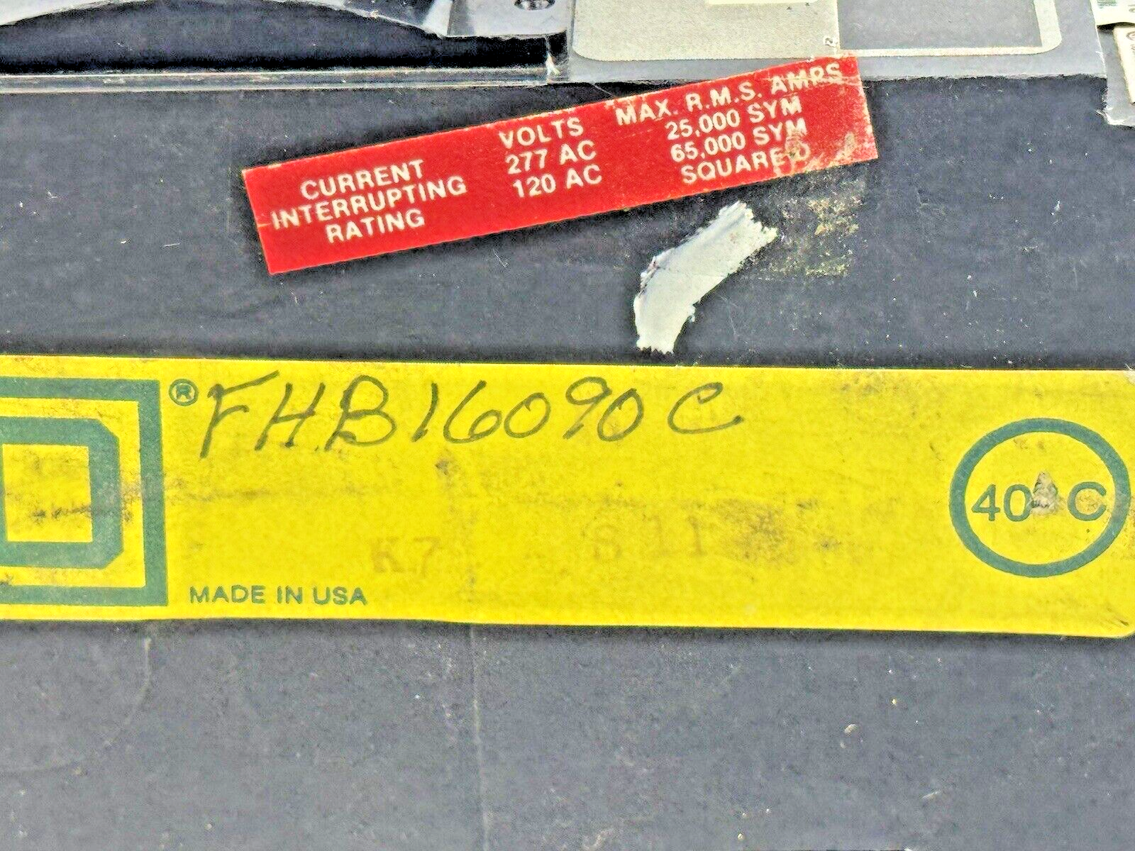 SQUARE D - FHB16090C - I-LINE MOLDED CASE CIRCUIT BREAKER - 1 POLE/ 90 A/ 277VAC6