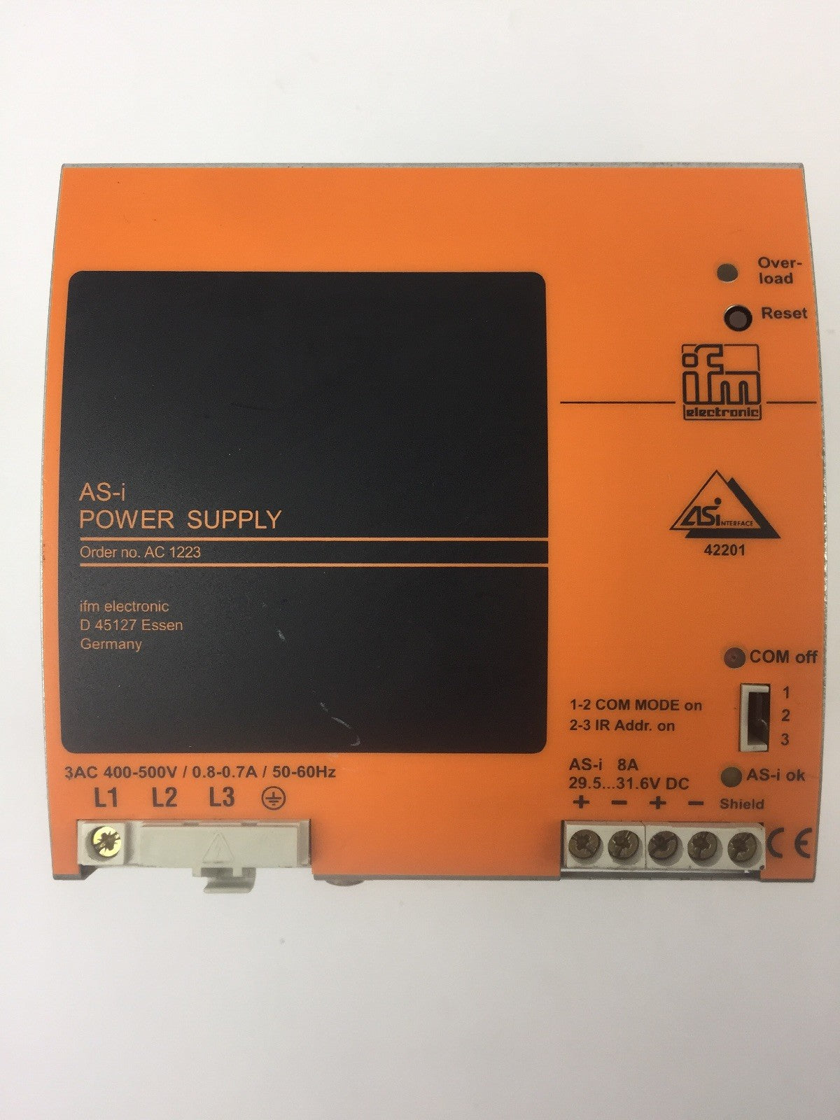 IFM AC1223 POWER SUPPLY INPUT 3AC400-500V 0.8A/PHASE OUTPUT DC-AS-i 30.5V/8A0