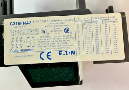CUTLER HAMMER C316 FNA3L THERMAL OVERLOAD RELAY SER.A2 3.5-5A 690V 10A4