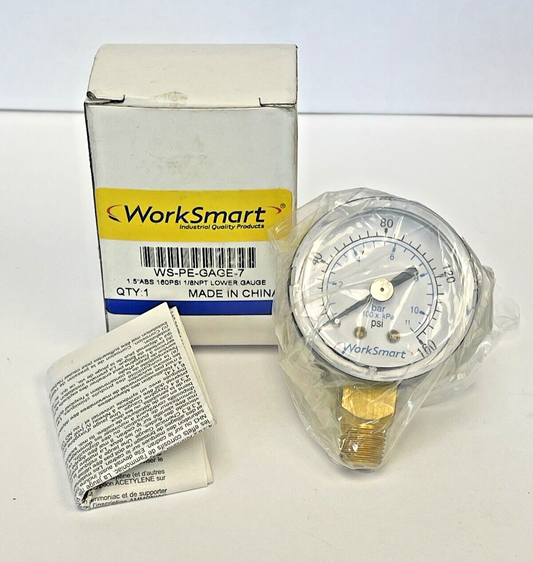 WORKSMART - WS-PE-GAGE-7 - PRESSURE GAUGE - 1.5" DIAMETER, 1/8" NPT, 0-160 PSI0