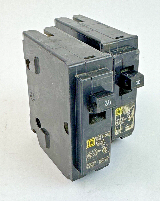 SQUARE D **LOT OF 2** HOM130 - CIRCUIT BREAKERS - 1 POLE/ 30 A/ 240 VAC0
