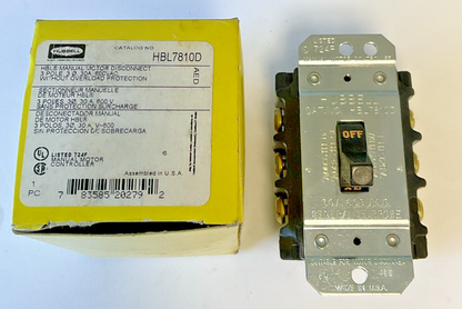 HUBBELL HBL7810D MANUAL MOTOR DISCONNECT 3POLE 3WIRE 30A 600VAC1