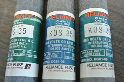 LOT of 3 / RELIANCE KOS35 ONE-TIME FUSE / 35A / 600V / NEW SURPLUS3