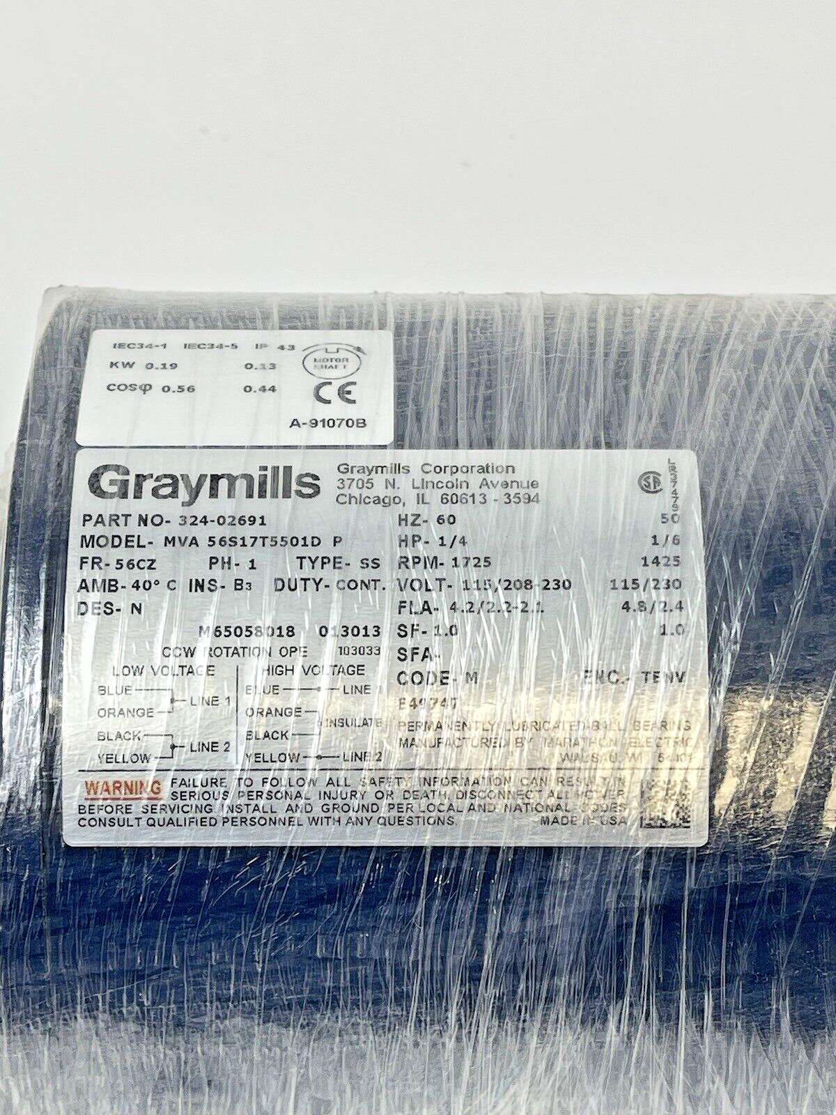 GRAYMILLS - 324-02691 - 56S17T5501D P - Pump 1/4HP - 1725rpm 115/208-230V-TN-37E7