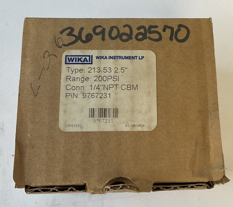 WIKA 213.53 GAUGE 2.5" 1/4NPT 200PSI CBM0