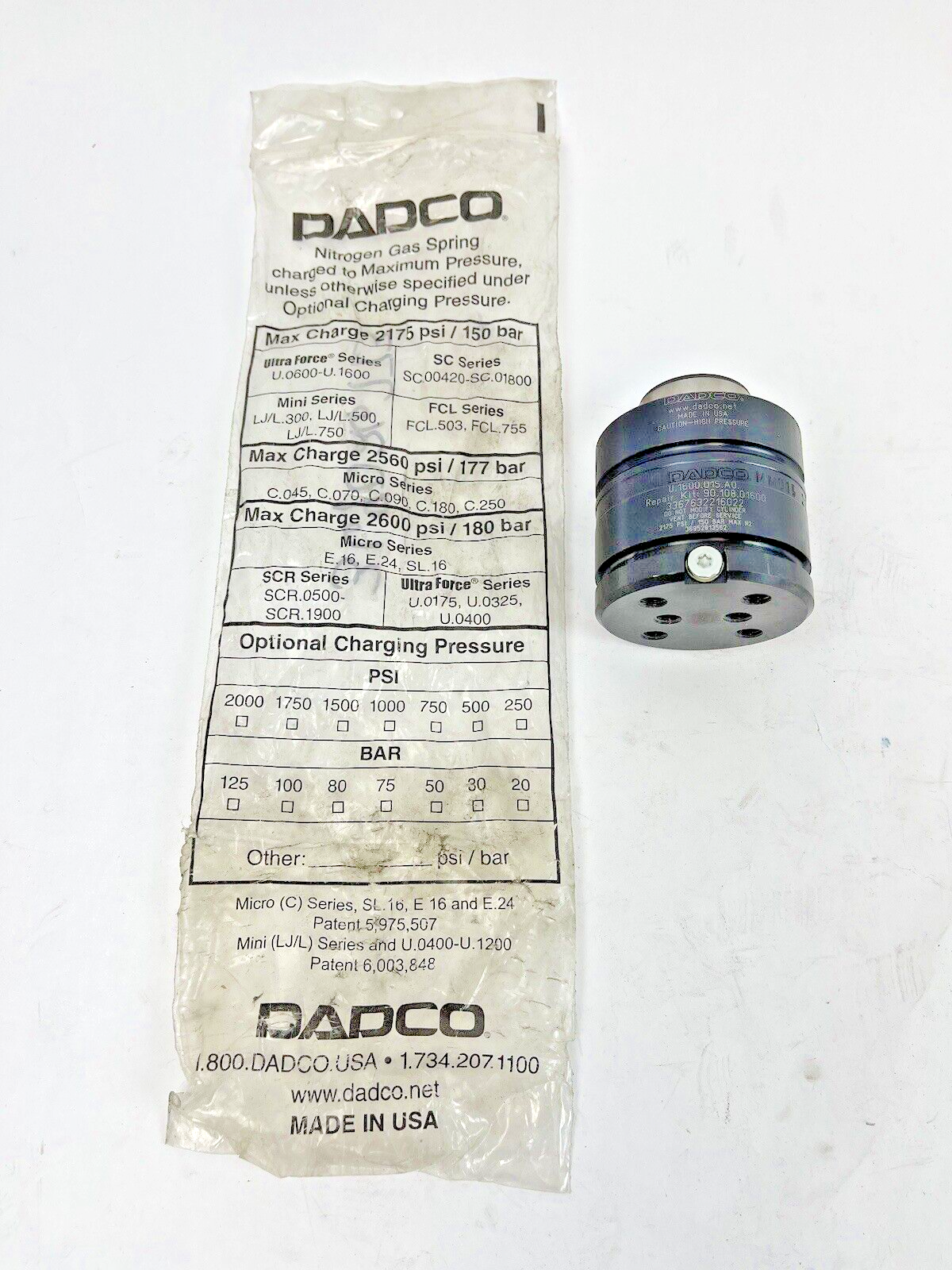 DADCO - U.1600.015 - NITROGEN GAS SPRING - 2175 PSI - 150 BAR - ULTRA FORCE0