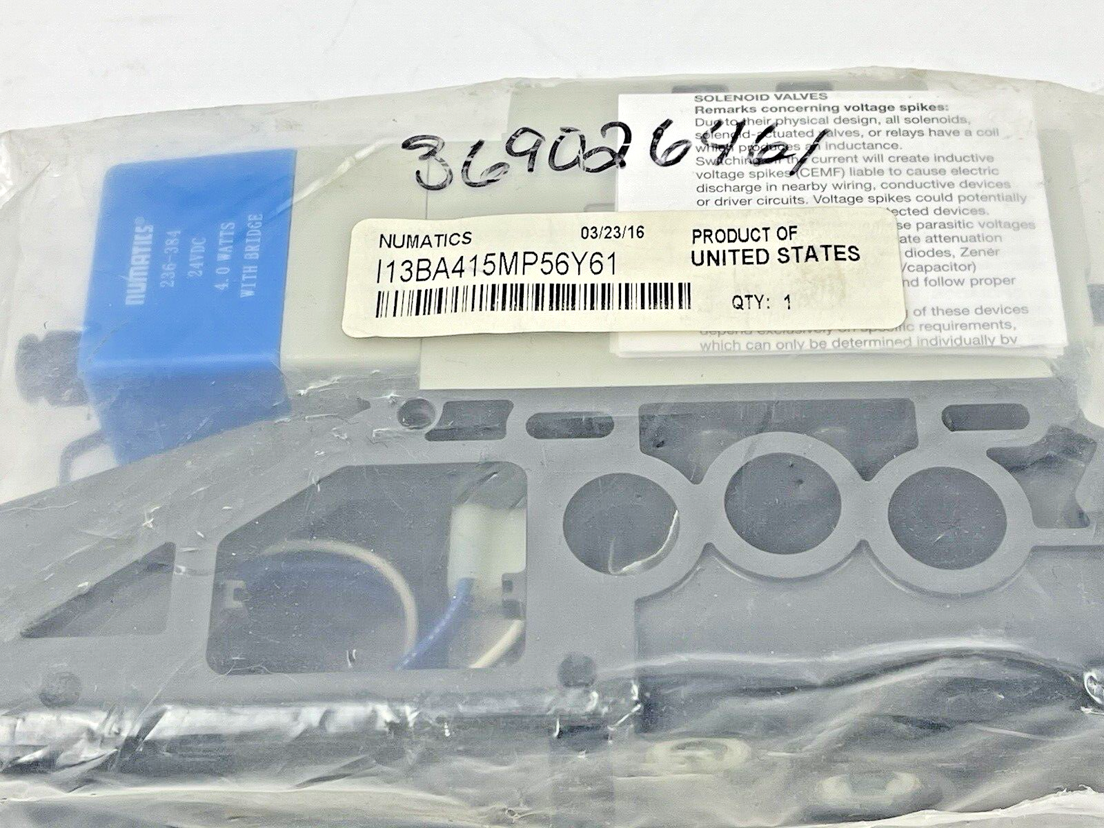 NUMATICS - I13BA415MP56Y61 - ASCO - SOLENOID VALVE - 24 VDC - 4 WATTS W/ BRIDGE1