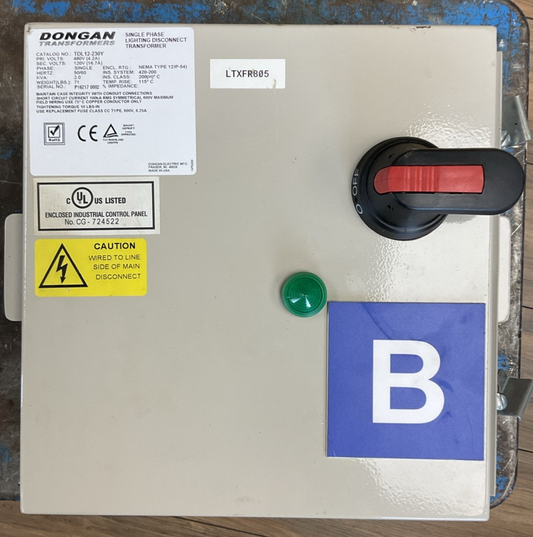 DONGAN TDL12-230Y SINGLE PHASE LIGHTING DISCONNECT TRANSFORMER 2KVA PRI 480V SEC0