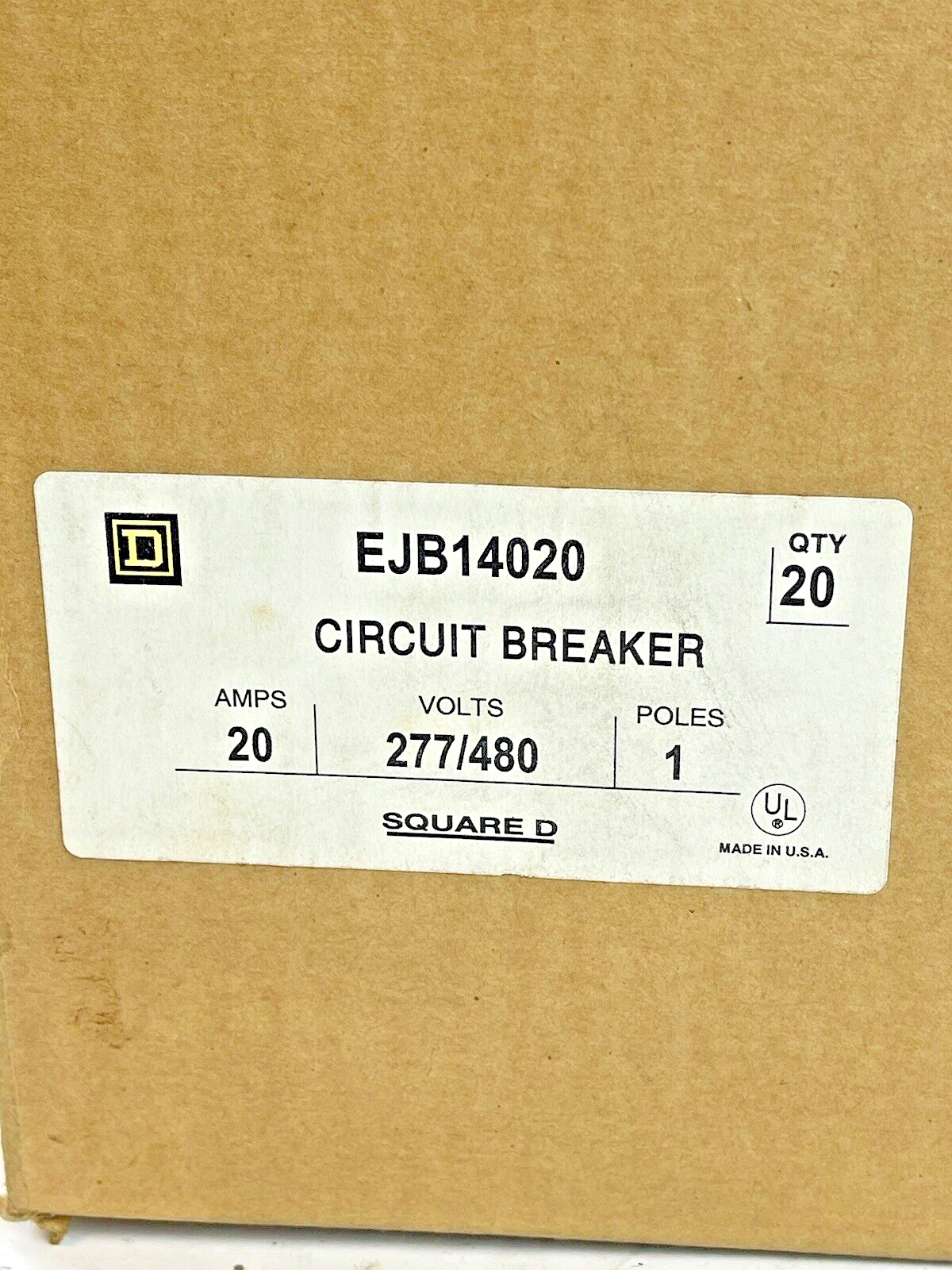 SQUARE D *BOX OF 20* - EJB14020 - CIRCUIT BREAKER - 20A/1 POLE/277 VAC - NEW2