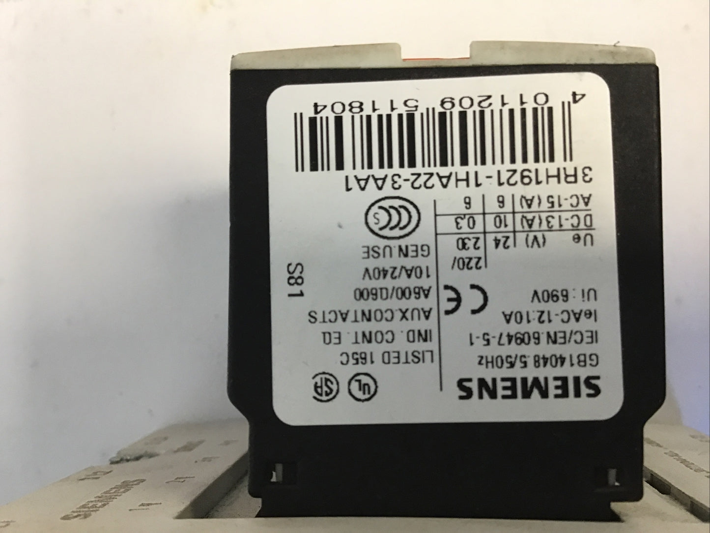 SIEMENS 3RT1044-1 QB44-3MAO CONTACTOR W/3RH1921-1HA22-3AA1,3RH1924-1GP118