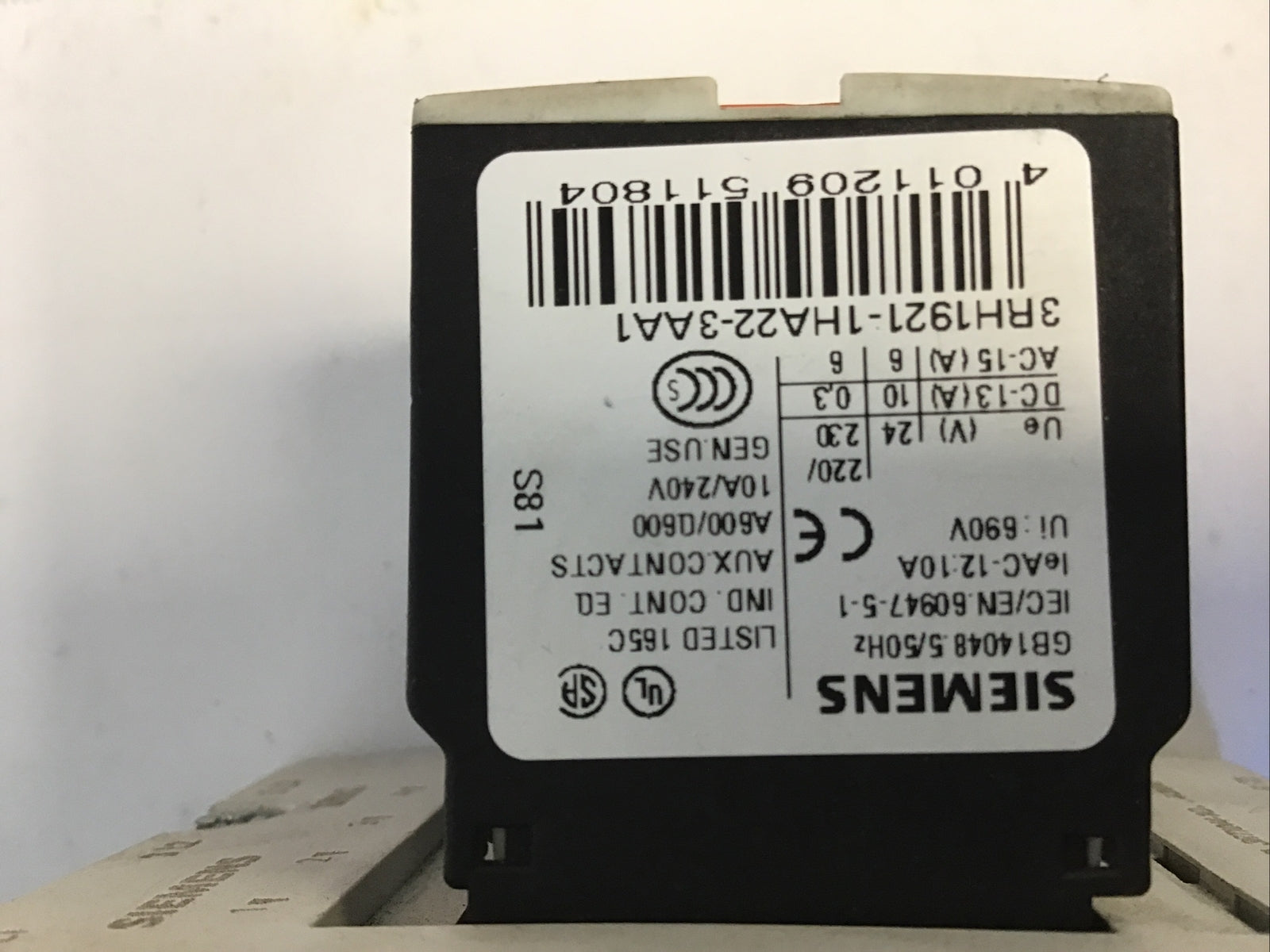 SIEMENS 3RT1044-1 QB44-3MAO CONTACTOR W/3RH1921-1HA22-3AA1,3RH1924-1GP118