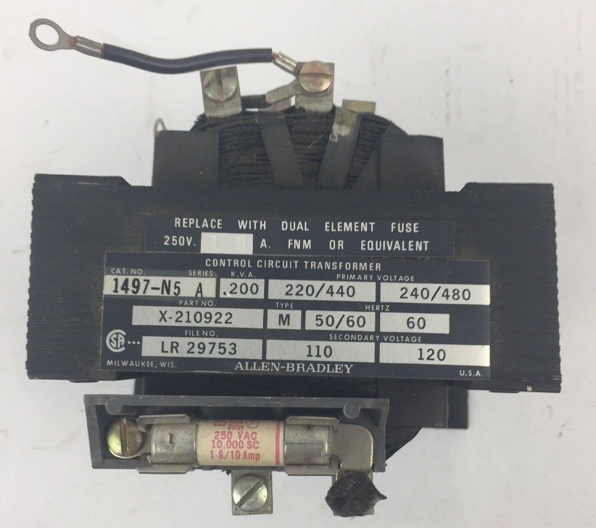 ALLEN BRADLEY 1497-N5 CONTROL CIRCUIT TRANSFORMER .200 KVA 240/480V 60HZ SER A2