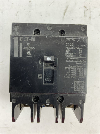 EATON GHB3050 50AMP 240VAC 277/480VAC 125/250VDC 3POLE CIRCUIT BREAKER0