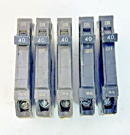 GE **LOT OF 5** - TQP140 - CIRCUIT BREAKERS - 1 POLE, 40 A, 240 VAC, TYPE TQP1