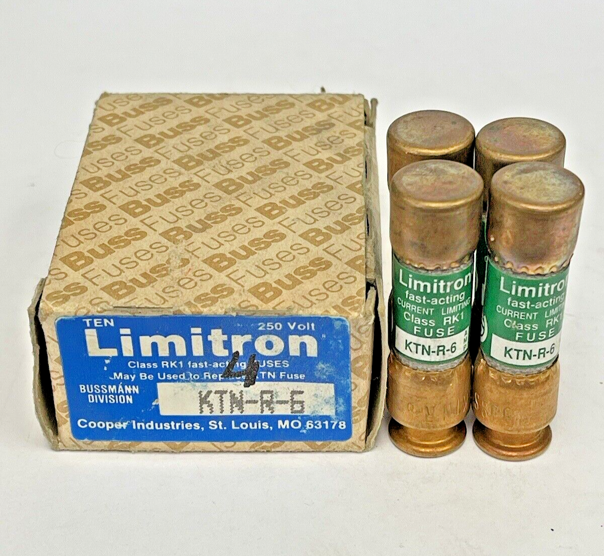 BUSSMANN - *BOX OF 4* -KTN-R-6 - 6 AMP, 250 VAC, FAST-ACTING, CURRENT-LIMITING0