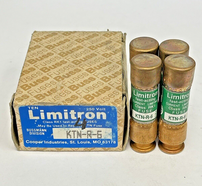 BUSSMANN - *BOX OF 4* -KTN-R-6 - 6 AMP, 250 VAC, FAST-ACTING, CURRENT-LIMITING0
