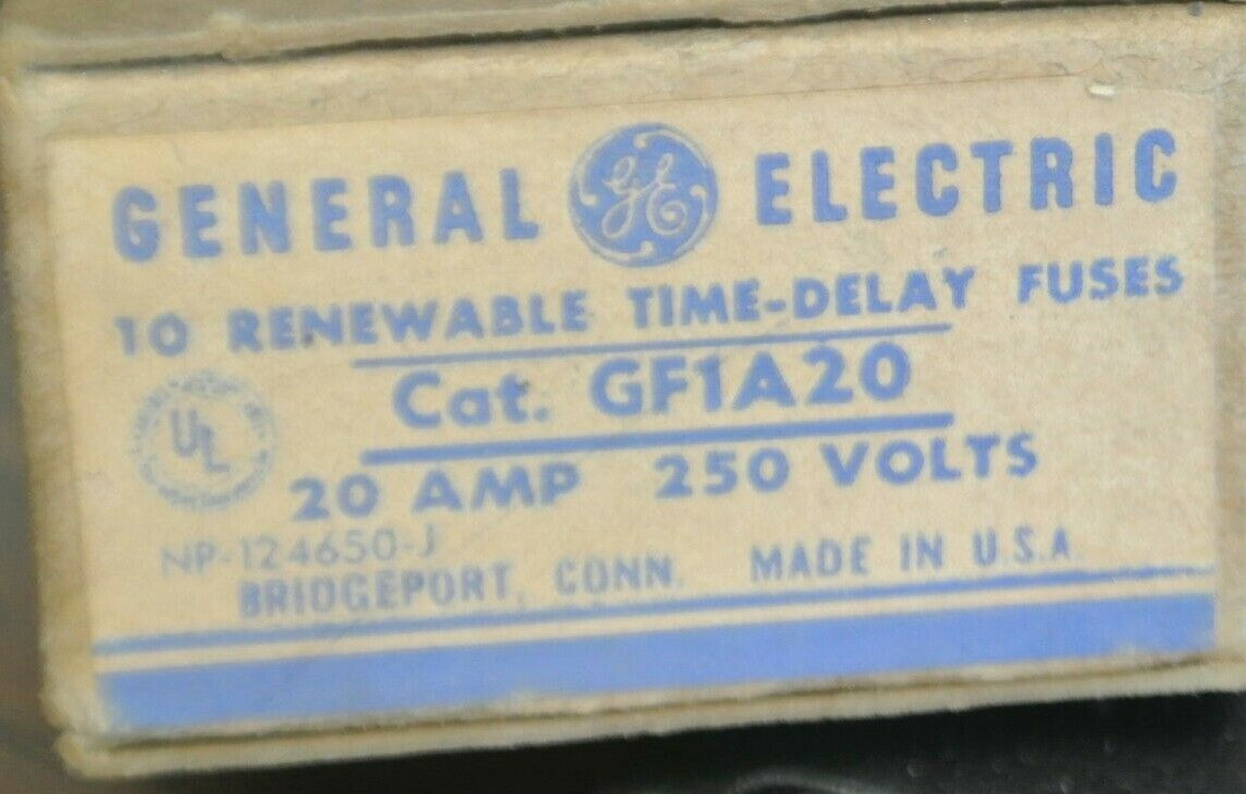 BOX of 10 GENERAL ELECTRIC GF1A20 RENEWABLE FUSE / 20A / 250V / NEW SURPLUS2