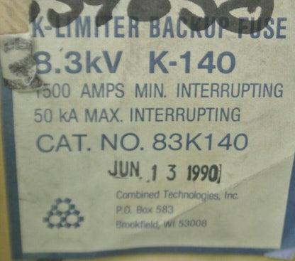 COMBINED TECHNOLOGIES 83K140 K-LIMITING FUSE / 1500A MIN. INT / NEW SURPLUS1