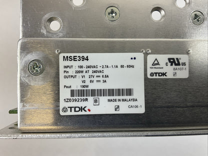 TDK MSE394 POWER SUPPLY OUTPUT V1 27VDC 6.5A V2 6VDC 3A INPUT 100-240VAC2