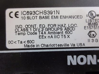 GE FANUC IC693CHS391N 10-SLOT BASE - EMI ENHANCED - CPU, POWER SUPPLY SLOTS1