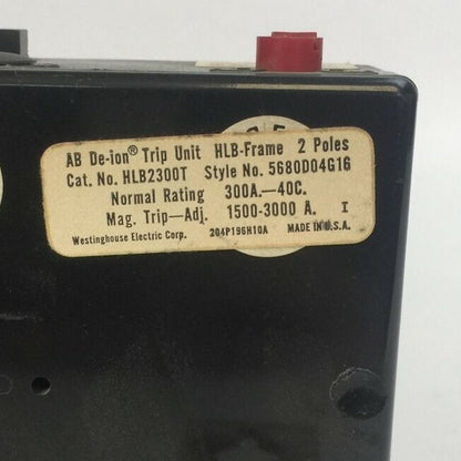 WESTINGHOUSE HLB2300T AB TRIP UNIT 300AMP 2POLE INST TRIP 1500-3000A 5680D04G161