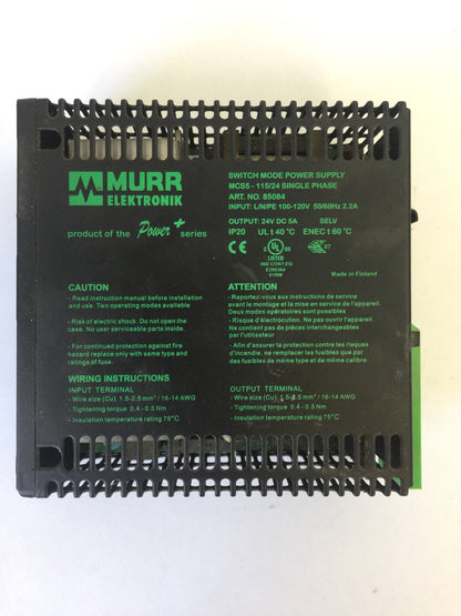 MURR ELEKTRONIK MCS5-115/24 SWITCH MODE POWER SUPPLY SINGLE PHASE OUTPUT 24VDC2