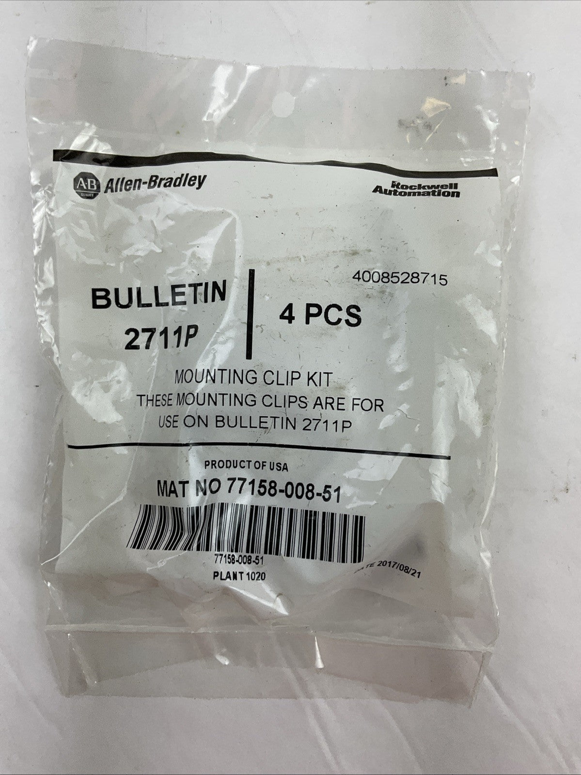 ALLEN BRADELY 277158-008-51 BULLETIN 2711P MOUNTING CLIP KIT (BAG OF 4)0