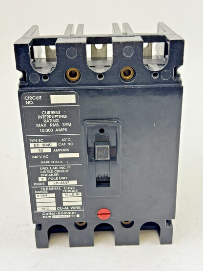 CUTLER-HAMMER / EATON - EC3040 - CIRCUIT BREAKER - 40A/ 240 VAC/ 3 POLE1
