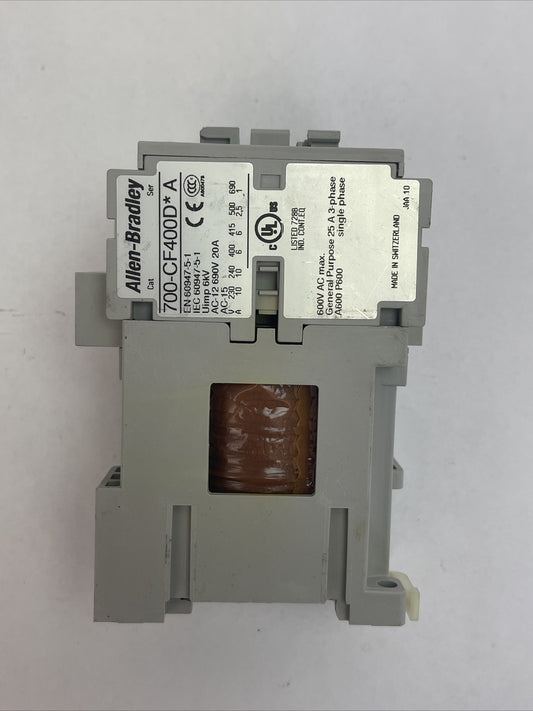 ALLEN BRADLEY 700-CF400D* CONTACTOR  SER A 600VAC 25A COIL 24VDC 100-S SER B0