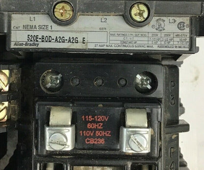 ALLEN BRADLEY 520E-BOD-A2G-A2G SIZE 1 REV STARTER 600VAC 27A 7.5HP COIL 120V 1
