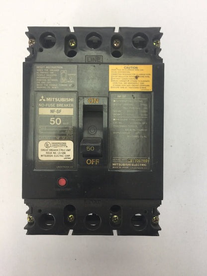 MITSUBISHI NF-SF2050 NO-FUSE BREAKER 50AMP 480VAC 2 POLE 0