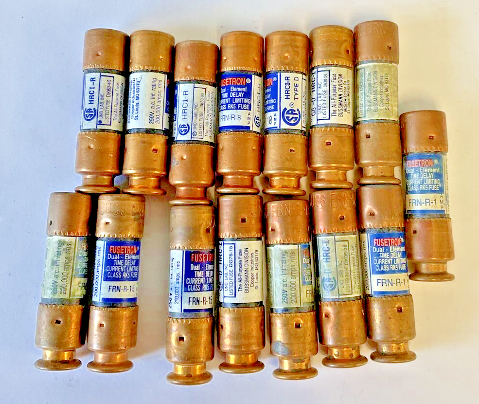BUSSMANN FRN-R-15(4),FRN-R-12(1),FRN-R-10(2),FRN-R-8(2) FUSE  ***LOT OF 9***0