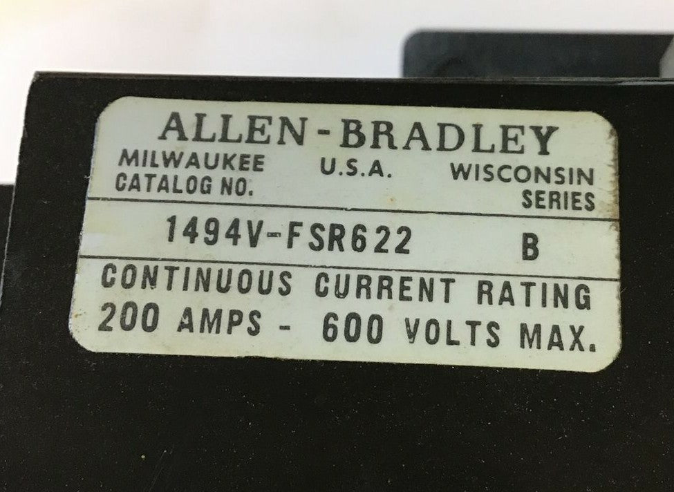 ALLEN BRADLEY 1494V-FSR622 FUSE BLOCK HOLDER 200A 600V SER.B2
