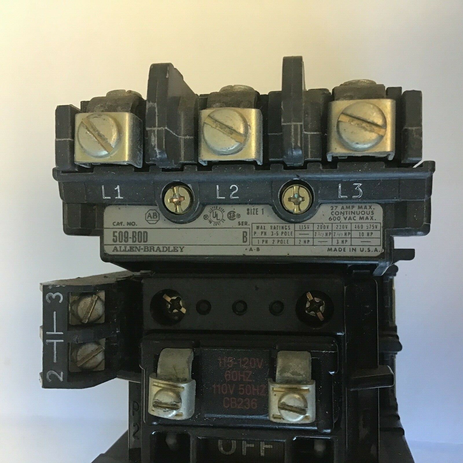 ALLEN BRADLEY 509-BOD STARTER SIZE 1 SER.B W/CB236 COIL W32 HEATER1