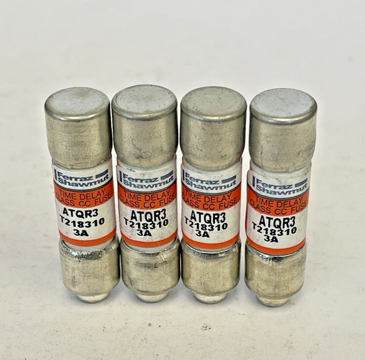 FERRAZ SHAWMUT *LOT OF 4* - ATQR3 - 3AMP, 600 VAC, TIME-DELAY, CLASS CC FUSES0