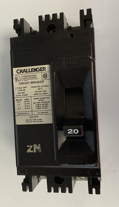 CHALLENGER NE 20A CIRCUIT BREAKER 240VAC 125/250VDC 2POLE0