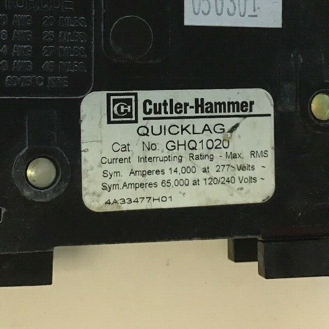 CUTLER HAMMER GHQ1020 20A QUICKLAG CIRCUIT BREAKER 277VAC***LOTOF2***2