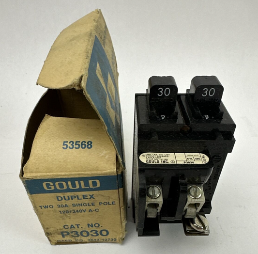 GOULD ITE P3030 PUSHMATIC CIRCUIT BREAKER DUPLEX TWO 30A SINGLE POLE 120/240VAC0