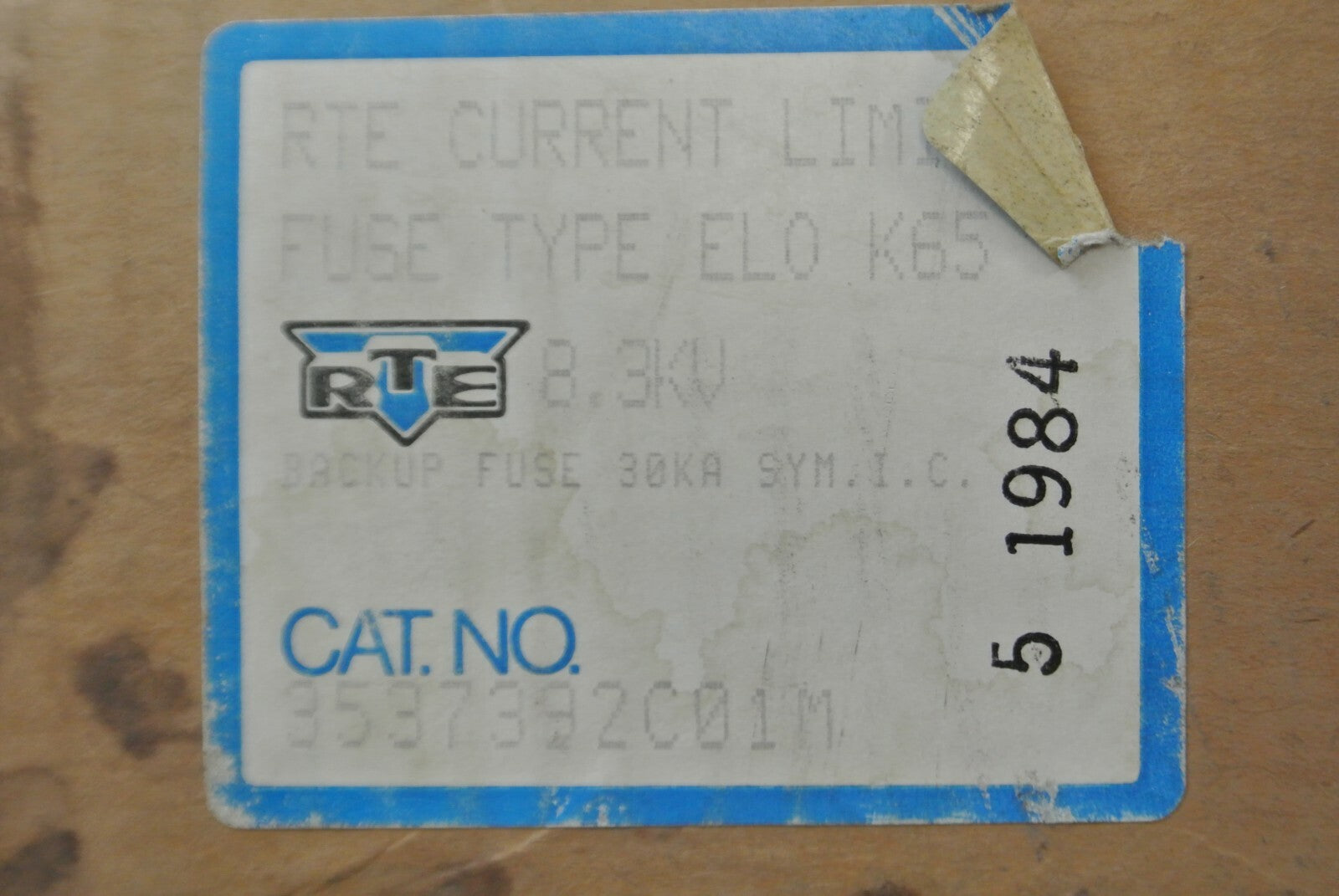 RTE 83K065VHD1A / 3537392C01M TYPE ELO K65 FUSE 30kA / 8.3kV / NEW SURPLUS7