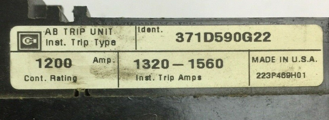 CUTLER HAMMER 371D590G22 AB TRIP UNIT 1200AMP INST TRIP 1320-1560AMP1