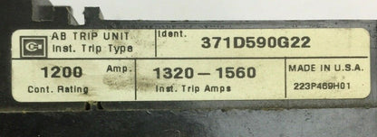 CUTLER HAMMER 371D590G22 AB TRIP UNIT 1200AMP INST TRIP 1320-1560AMP1