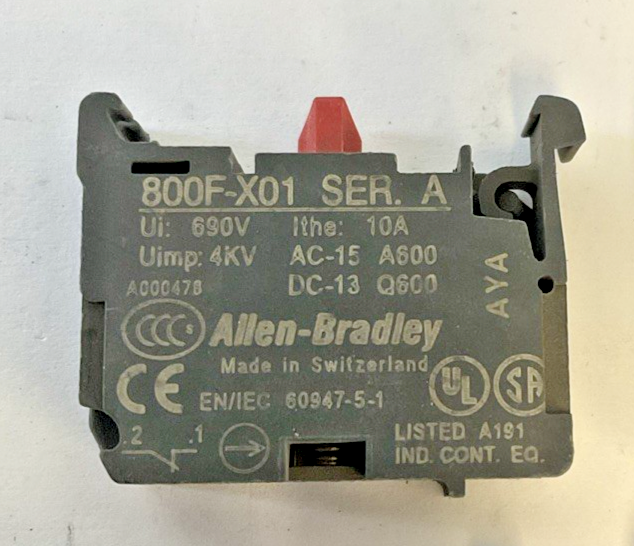 ALLEN BRADLEY 800F-X01 CONTACT BLOCK SER.A 600V 10A 4KV***LOTOF4***1
