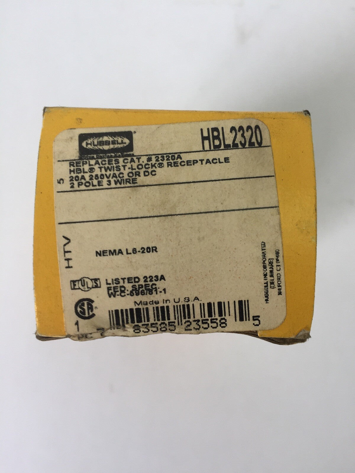 HUBBELL HBL2320 HBL TWIST-LOCK RECEPTACLE 20A 250V AC OR DC 2 POLE 3 WIRE1