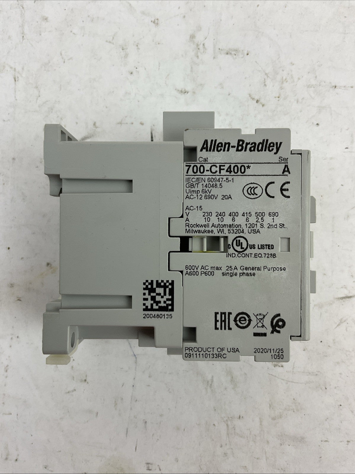 ALLEN BRADLEY 700-CF400D SER A CONTROL RELAY 110/120V 50/60HZ COIL2