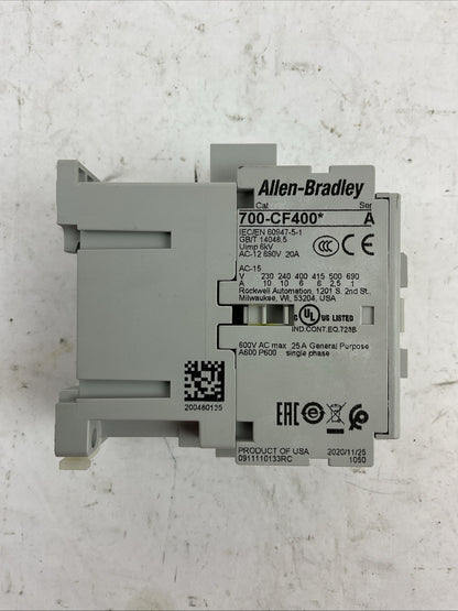 ALLEN BRADLEY 700-CF400D SER A CONTROL RELAY 110/120V 50/60HZ COIL2