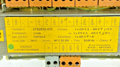 N'ERGY ELECTROTECHNIQUE 0752910-001 TRANSFORMER 3KVA 50/60HZ1