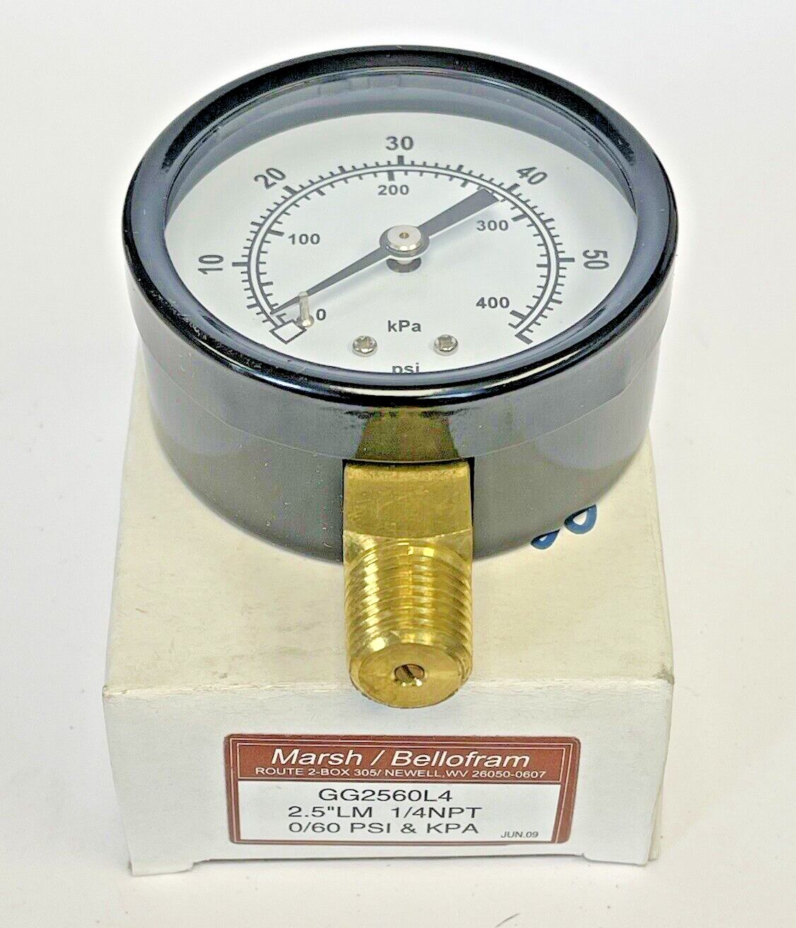 MARSH/ BELLOFORM - GG2560L4- PRESSURE GAUGE - 2.5" DIAMETER, 1/4" NPT, 0-60 PSI0