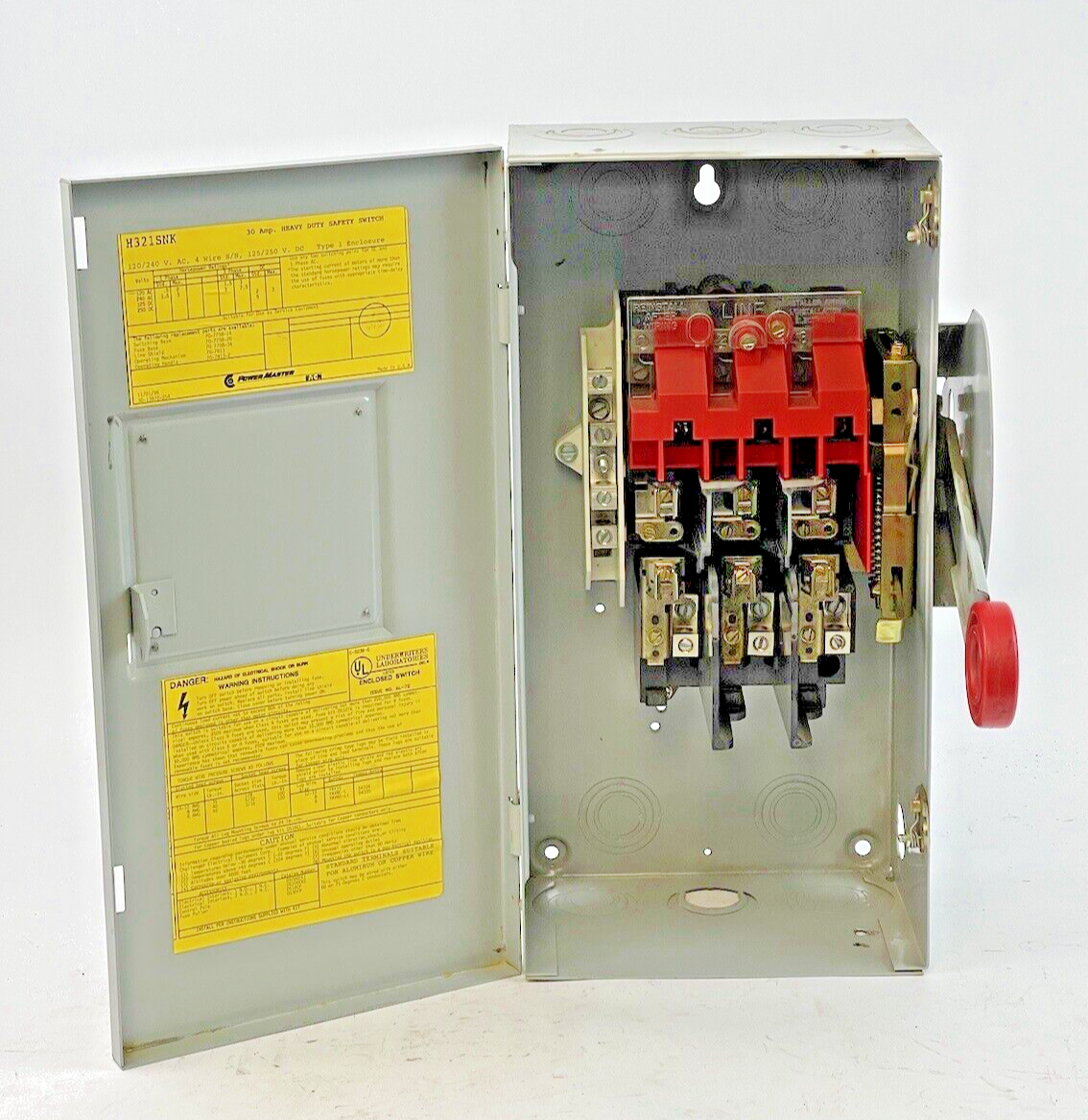 EATON - POWER MASTER - H321SNK - SAFETY SWITCH - 30 A, 120/240 VAC, TYPE 15