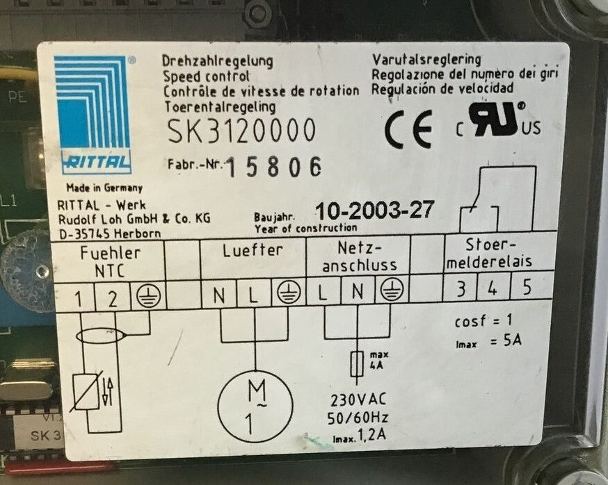 RITTAL SK3120000 SPEED CONTROL 230VAC 50/60HZ 1