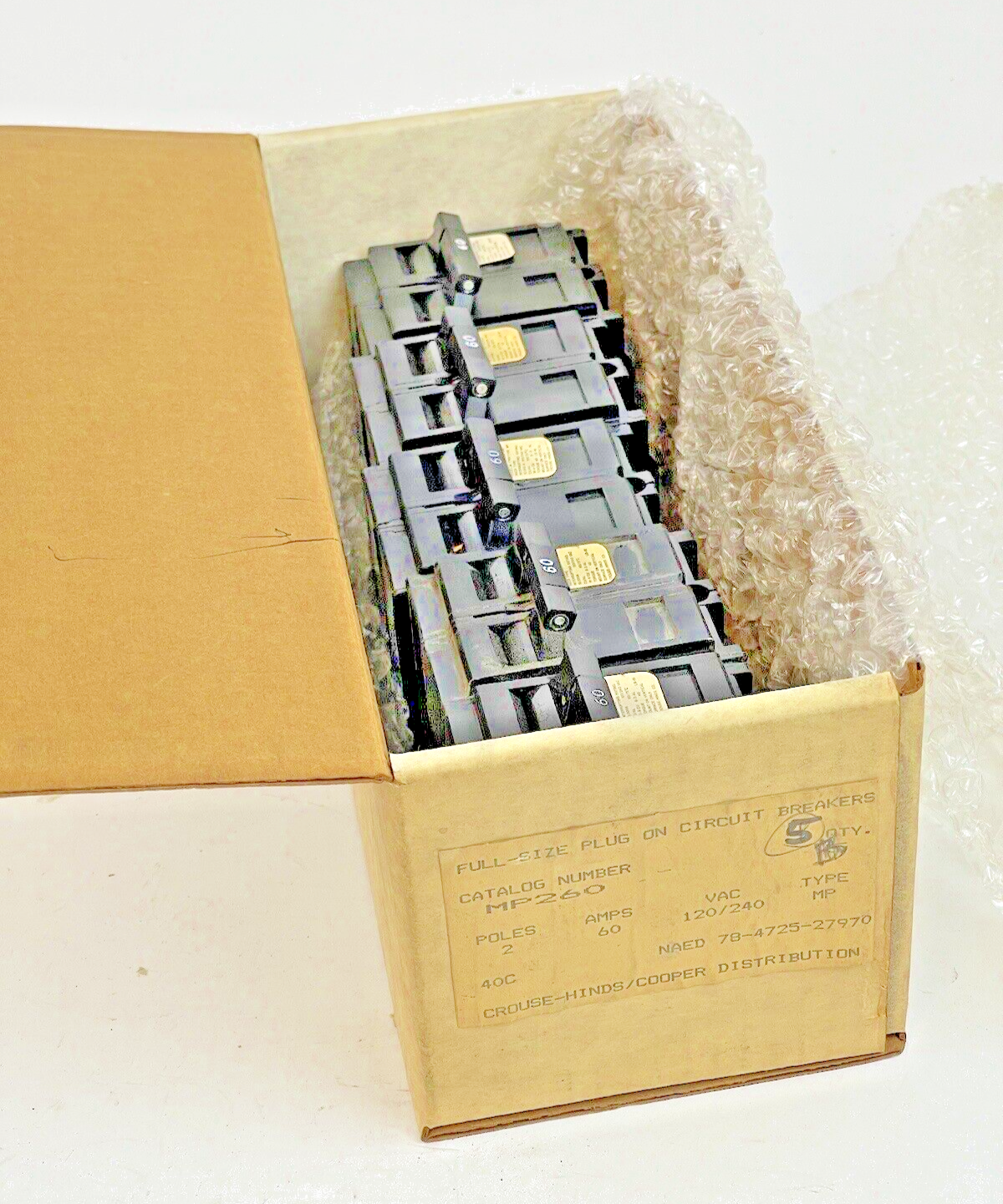 CROUSE-HINDS *BOX OF 5*-MP260- 2 POLE, 60 A, 240 VAC FULL-SIZE CIRCUIT BREAKER0